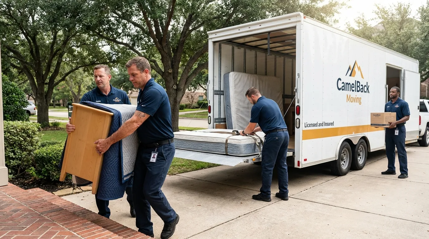 Crew loading residential truck for cross-state move from Lorenzo, TX
